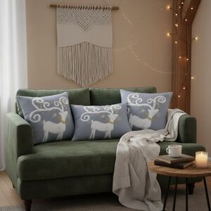 Holiday Decor 3 Piece Christmas Cushion Cover Whimsical Reindeer 3 Piece Set